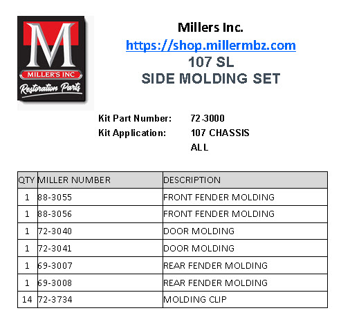 107 SL  6 PIECE SIDE MOLDING KIT