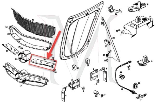 190SL GRILLE WING - LEFT NOT PLATED